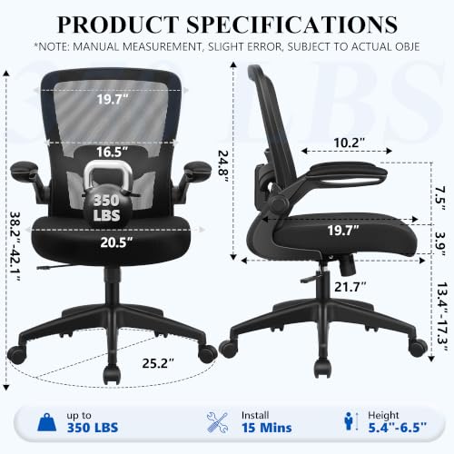 FelixKing Office Chair, Ergonomic Desk Chair Breathable Mesh Chairs Adjustable High Back Lumbar Support Flip-up Armrests, Executive Rolling Swivel Comfy Computer Chairs Home Office Black - color: Black