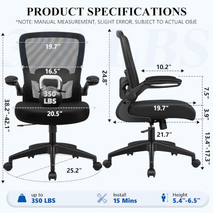 FelixKing Office Chair, Ergonomic Desk Chair Breathable Mesh Chairs Adjustable High Back Lumbar Support Flip-up Armrests, Executive Rolling Swivel Comfy Computer Chairs Home Office Black - color: Black