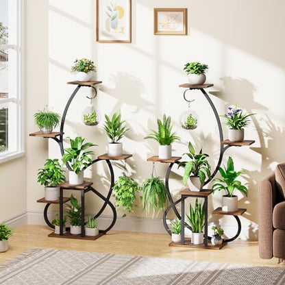 Metal Curved Shaped 6 Tier Corner Plant Stand with Grow Lights, 47" | Multiple Plants, Indoor Shelf ,Holder Display Rack, Flower Stands For Living Room, Patio & Home Decor