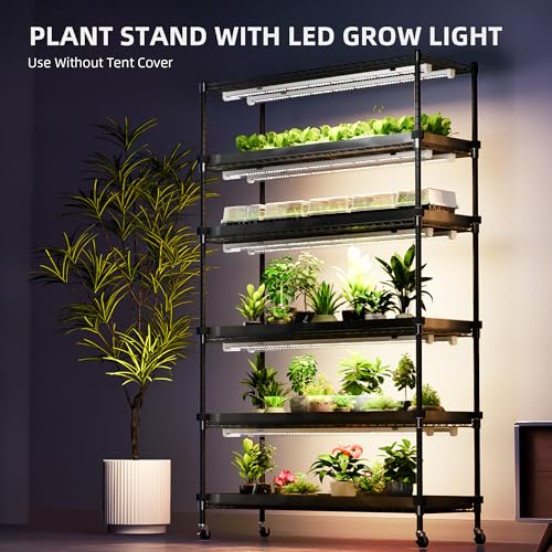Spider Farmer 6 Tier Plant Shelf with Grow Lights Indoor Greenhouse Tent | 250W Full Spectrum LED Grow Lights, Grow Tent Cover with Visual Curtain and Blackout Curtain, Waterproof Trays, Movable Wheel - size: L-43x16x71in