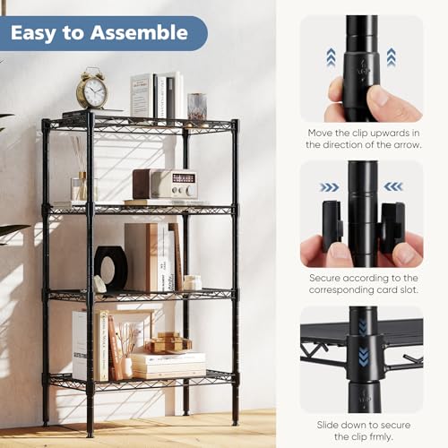 DUMOS 4-Tier Metal Wire Storage Shelves, Adjustable Standing Storage Rack Shelf, Heavy Duty Steel Shelving Unit Organizers for Kitchen Bathroom Pantry Garage, 23.2" Wx13.4 Dx47.1 H, Black - size: 4 Tiers-47.1"H without wheels