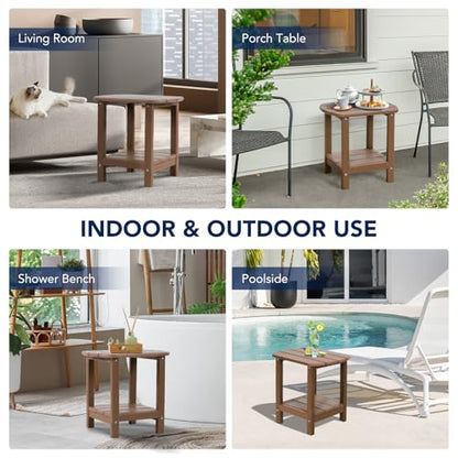 nalone Adirondack Side Table 16.5" Outdoor Side Table HDPE Plastic Double Adirondack End Table Small Table for Patio(Wood) - color: Brown