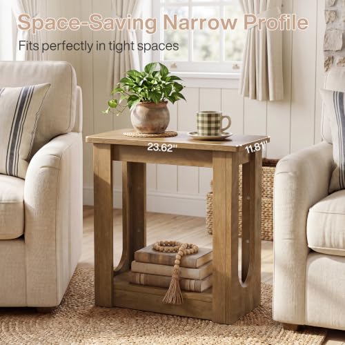 Tribesigns End Table, Narrow Side Table for Living Room, Rustic Brown | Farmhouse Side Table for Living Room, 2-Tier couch end table with Unique U-cutout Legs, Nightstand for Bedroom
