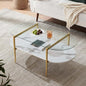 LumFurn Oval Coffee Table, Mid-Century Modern Design, L41 x W21 x H17 inch, for Living Room, Clear Glass Top, White Marble Finish Wood Shelf & Gold Finish Frame - color: Clear & White Marble, size: L41" Oval Coffee Table