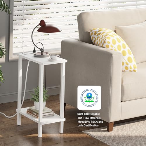 TUTOTAK Small End Table with Charging Station, Narrow Side Table with USB Ports and Outlets, Skinny Sofa Table, Slim Nightstand, Living Room, Bed Room, White TB01BW060 - color: White, size: 2-tier