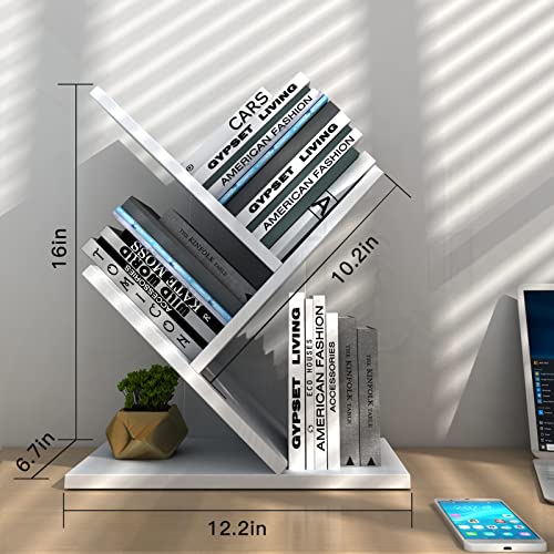 Godferyxin Small Bookshelf, 3-Tier Wood Tree Bookshelf with Office,White | Mini Bookcase for Bedroom,Office,Nightstand,Desktop – Small Bookcase Gift - color: White, size: 16"tall | 3-Tier