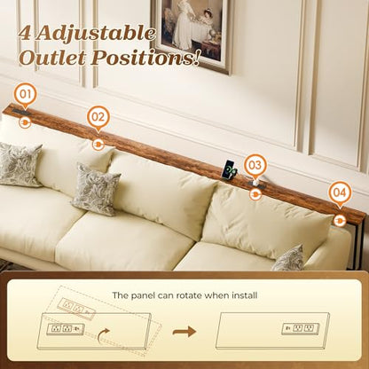 SUPERJARE 106.3 Inch Sofa Table with 2 Power Outlets and USB-C Ports, 5.9 Inch Narrow Console Table, Long Entryway Hallway Couch Table Behind Sofa, Small Spaces, Living Room, Rustic Brown - color: Rustic Brown, size: 5.9"D x 106.3"W x 29.7"H