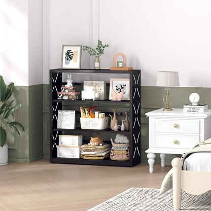 Polup Bookshelf, 3 Tier Metal Bookcase with Adjustable Shelves, 31" Wide Book Shelf, Black Display Shelves for Living Room, Home Office - color: Black, size: 3 Tier-31" W