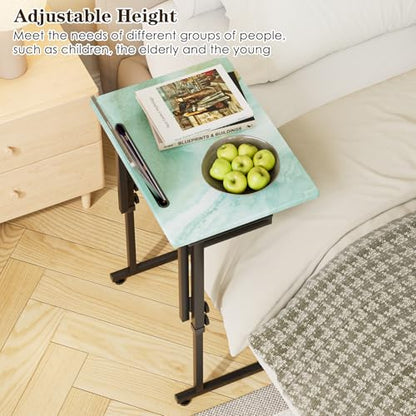 Folding TV Tray Table,Adjustable TV Dinner Table with Sturdy MDF Top,Eating Trays for Living Room with No Assembly Required (Sea Blue,2Pcs) - color: Sea Blue, size: 2PCS