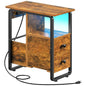 HOOBRO Narrow Nightstand with Charging Station & LED Lights, Narrow Side Table with Fabric Drawer, Open Shelves, Slim End Table for Living Room, Bedroom, Rustic Brown and Black BF430UDBZ01 - color: Rustic Brown + Black