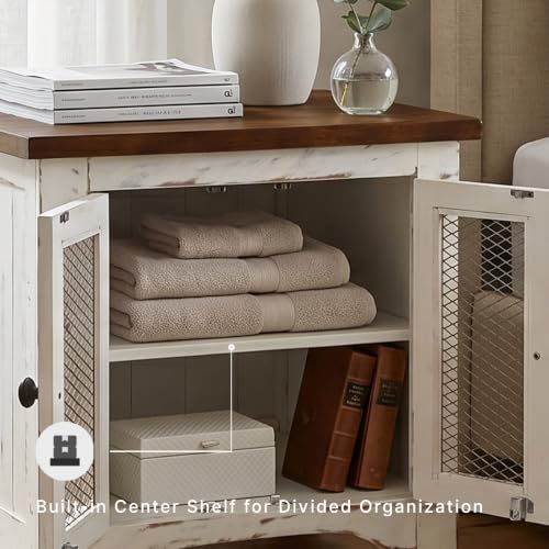 Signature Design by Ashley Wystfield Farmhouse End Table with Storage, Distressed White & Brown Finish - color: Dark Brown & White