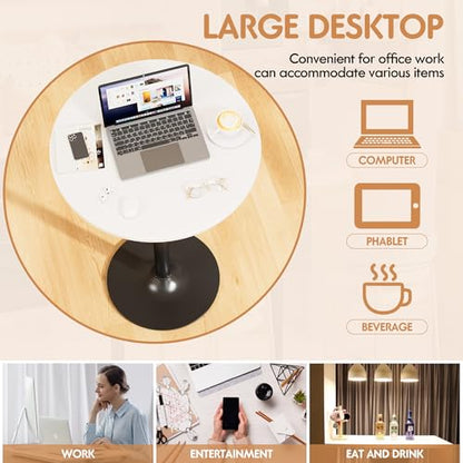 Shahoo Round Bar Table, Cocktail Table with Metal Base & MDF Top, Counter Height Pub Table for Dining Room, Living Room, Kitchen, Bar, Pub, Cafe, White - color: White, style: Basic