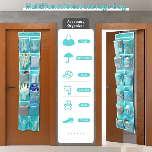 GOMAJI 2PK Over the Door 12 Large Pockets Hanging Shoe Organizer, Turquoise - color: Turquoise