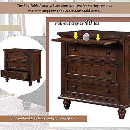Modern Storage Wood Cabinet with 3-Drawer, Sofa Table Console Table End Table with Pull Out Tray, Accent Table Furniture for Entryway Living Room Bedroom, Fully Assembly Bedside Table (Brown) - color: Brown