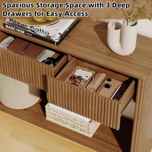 47.2" Fluted Entryway Table with Drawers, Entryway Console Table with Storage, Wooden Sofa Table, Modern Entry Table, Foyer Table for Hallway, Living Room (Walnut)