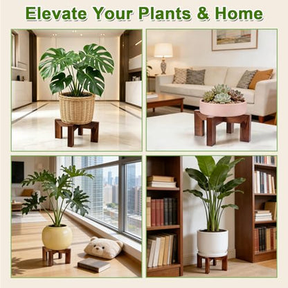 Wood Plant Stand Indoor Outdoor, Mid Century Modern Planter Holder, Sturdy Plant Pot Stand, Single Floor Flower Pot Holder (Walnut, Fit 5-10 Inch Pots) - size: Fit 5-12 Inch Pots