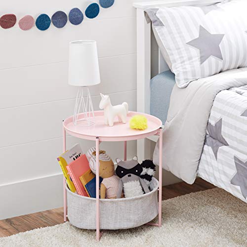 Amazon Basics Round End Table with Storage Bin, Easy Assembly, Bedroom Accent Table, 17.7"D x 17.7"W x 18.9"H, Dusty Pink | Side Table - color: Dusty Pink