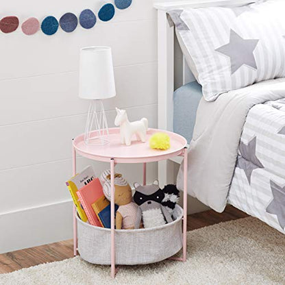 Amazon Basics Round End Table with Storage Bin, Easy Assembly, Bedroom Accent Table, 17.7"D x 17.7"W x 18.9"H, Dusty Pink | Side Table - color: Dusty Pink