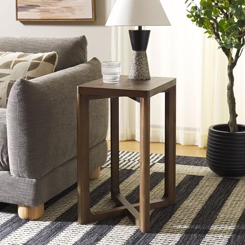 SAFAVIEH Home Collection - Akai Accent Table, Walnut Brown Side Table with Cross Base, Fully Assembled (ACC2400A) - color: Walnut