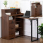 Fold Out Desk with Storage, Hidden Desk with Lockable Drawers & Shelves, Built-in Power Outlet,Folding Desk for Study and Home Office (Walnut) - color: Walnut
