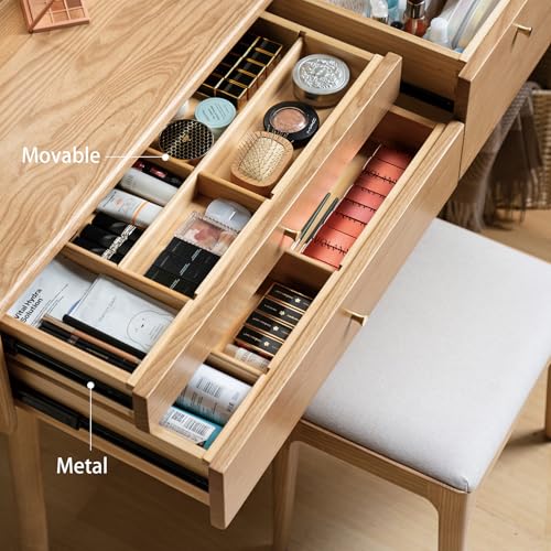 Small Vanity Desk, Solid Wood Dressing Table with Drawer Divider, Study Desk and Vanity Desk for Bedroom, 18" D x 31" W x 32" H - color: Ash Wood-natural, size: 32" W