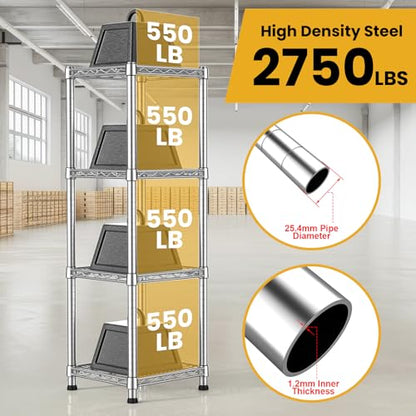 14" Metal Wire Shelving Unit Storage Shelves 4 Tier Adjustable Shelf Sturdy Steel Rack Standing Units Organizers organize for Laundry Bathroom Kitchen Closet Basement Garage Pantry Narrow Mesh Utility - size: 4-Tier-Silver[14"D x 14"W x 39.37"H]