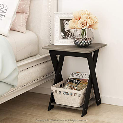 FURINNO Modern Simplistic Criss-Crossed End Table, French Oak Grey - color: French Oak/Black, style: Contemporary