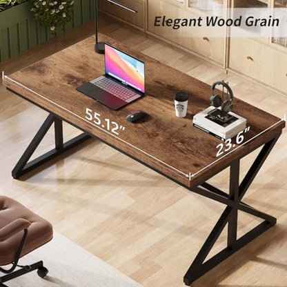 55” Computer Desk, Industrial Brown Home Office Desk Rustic Brown | Wooden Metal Executive Pc Computer Desk Table, Wood Student Gaming Study Computer Table for Bedroom Living Room - color: Rustic Brown Oak, size: 55 Inch