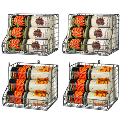 JKsmart 4 Pack Stackable Can Organizer for Pantry with Adjustable Dividers, Soda Can Organizer, Can Storage Dispenser Holds up to 56 Cans, Metal Wire Baskets Can Holder for Kitchen Cabinet Pantry - size: S-(4 pack)