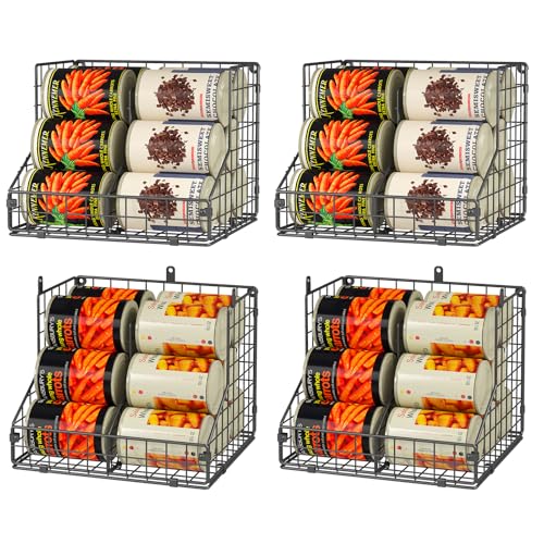 JKsmart 4 Pack Stackable Can Organizer for Pantry with Adjustable Dividers, Soda Can Organizer, Can Storage Dispenser Holds up to 56 Cans, Metal Wire Baskets Can Holder for Kitchen Cabinet Pantry - size: S-(4 pack)