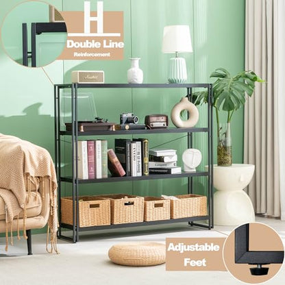 HCHQHS Bookshelf, 4-Tier Industrial Bookcase, Black Open Book Shelf, Freestanding Tall Bookshelves with Metal Frame - color: Black, size: 4-Tier (47"W x 44.5"H)