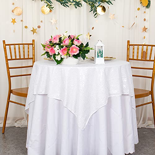 ShiDianYi 50''x50'' Square White Sequin Tablecloth - Sequins/Polyester - Hand Wash Only - Wedding, Baby Shower, Valentine's Day - All-Season - 1 Count - color: White, size: 50" x 50" (Square)