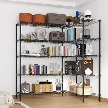5-Tier Heavy Duty Metal Shelving Unit, Adjustable Storage Rack with Leveling Feet, Freestanding Standing Shelf Organizer, for Garage Pantry Kitchen, Black - color: Black, 5 Tier-69.69"