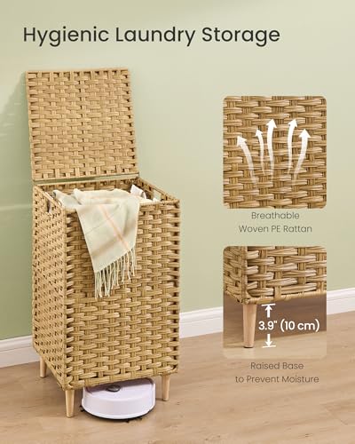 SONGMICS Laundry Hamper with Lid, 25 Gal (95L) PE Rattan Laundry Basket with Removable Washable Liners, for Bedroom & Living Room, Goose Yellow ULCB221YE01 - color: Goose Yellow, size: 95 L (1 Basket）