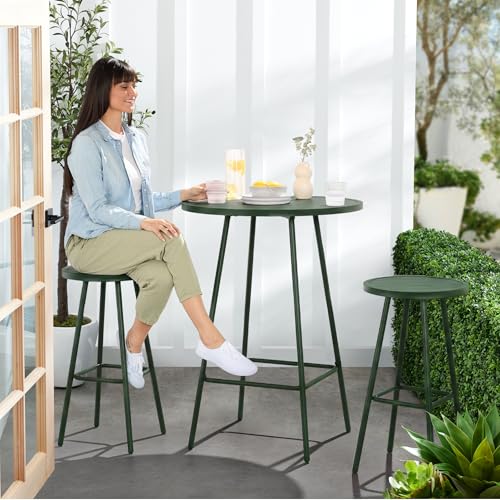 Best Choice Products 3-Piece Patio Dining Set, Bar Height, Outdoor Bistro Set, Outdoor Round Bar Table w/ 2 Bar Stools, Steel - Dark Green - color: Dark Green