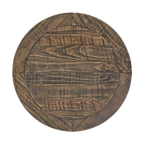 Napa Solid Wood Farmhouse Rustic Round End Side Living Room Table, Nightstand 26" W x 26" D x 25" H | Farmhouse Rustic, Pine Wood, Round Side Table, Nightstand, 2" Plank Top, for Living Room or Bedside, 26" W x 26" D x 25" H - color: Natural Finish