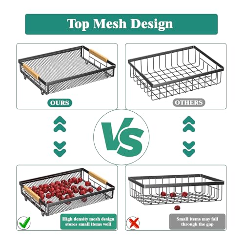 Giwil 3 Tier Countertop Fruit Mesh Basket for Kitchen, Vegetable Storage Bread Fruit Bowl Stand with 2 Banana Hooks, Wall Mounted Metal Wire Basket Organizer for Potato Onion, Black - size: 3 Tier Mesh Basket Top