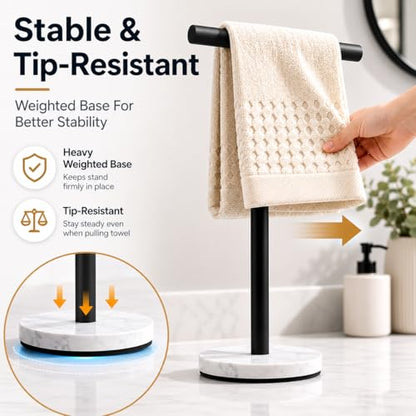 Hand Towel Holder, 15 Inch T-Shape Freestanding Towel Rack Stand for Bathroom & Kitchen Countertop with Matte Black Finish and Marble Base - color: Matte Black