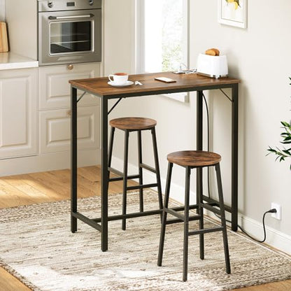 HOOBRO Bar Table with Charging Station, Rectangular Pub Table, High Top Coffee Table, Counter Bar Height Table, Narrow Long Dining Table, 35.4" L x 15.7" W x 35.6" H, Rustic Brown and Black BF90UBT01 - color: Rustic Brown + Black