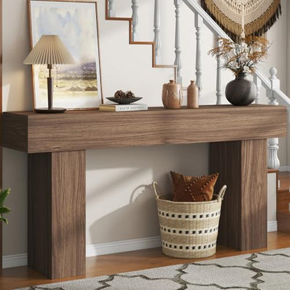knoworld 63 Inch Long Console Table for Entryway, Farmhouse Wood Rectangular Sofa Table Behind Couch Table, Narrow Entryway Table for Living Room, Entrance, Hallway, Foyer, Easy Assembly (Brown) - color: Brown