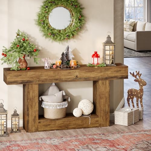 Tribesigns 63-Inch Long Console Table, 2-Tier Entryway Table Sofa Table with Storage, Farmhouse Wood Behind Couch Table for Living Room, Hallway, Rustic Brown - color: Rustic Brown