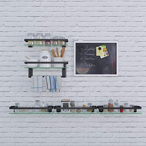 VOLPONE Glass Bathroom Shelf with Towel Bar 15.7in Bathroom Wall Shelves Rustproof Metal Bathroom Wall Organizer 2-Tier (Black) - style: 2 tier with towel bar black