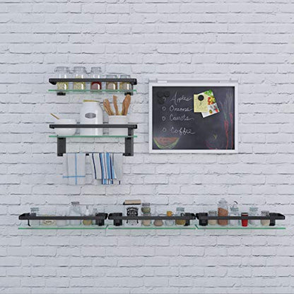 VOLPONE Bathroom Glass Shelf with Towel Bar Black Bathroom Shelf Wall Mount Rustproof Bathroom Wall Organizer Towel Rails1 Tier (Black) - style: 1 tier with towel bar black