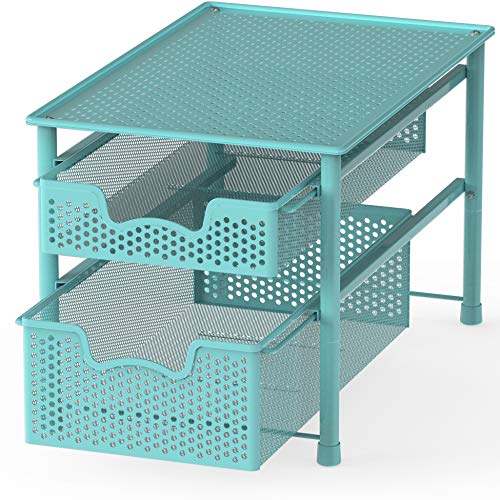 Simple Houseware Stackable 2 Tier Sliding Basket Organizer Drawer, Turquoise - color: Turquoise, size: 2-Tier