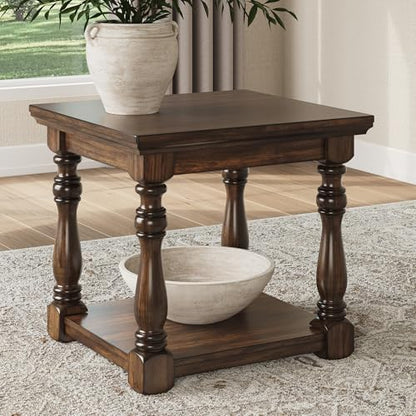 Signature Design by Ashley Sturlayne End Table, Traditional Rectangular Accent Table with Storage Lower Shelf, Hardwood Solids, Veneers, and MDF Substrates, for Living Room Couch, Dark Brown - color: Brown, style: End Table