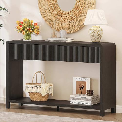 FATORRI Console Table for Entryway, 47.2 inch Modern Sofa Table with 2 Drawers for Living Room, Wood Hallway Tables and Couch Tables Behind Sofa, Black - color: Black