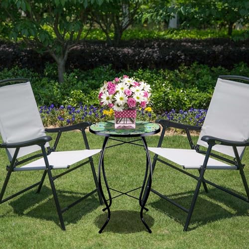 VCUTEKA Outdoor Side Table Mosaic End Patio Side Table Small End Tables Glass Top Round Balcony Coffee Tables Porch Indoor Glass Top Bee 14'' - color: Bee