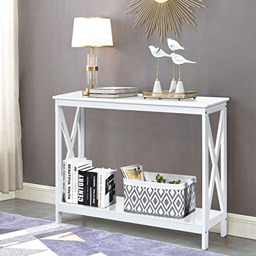 Julimoon Console Table with Storage Shelf, Narrow Accent Table X Form Frame, 2-Tier Sofa Side Table for Living Room/Bedroom/Entryway/Hallway, Easy Assembly, 39.5’’X12’’X31.5’’ (White) - color: White