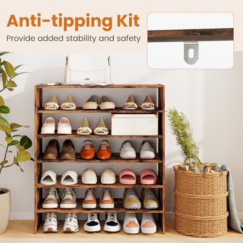 COSTWAY 6-Tier Shoe Rack, Extra Wide Shoe Shelf Organizer with Stackable Design, 31" Freestanding Adjustable Storage Shoe Stand for Small Space Entryway Hallway Closet (1,Rustic Brown) - color: Rustic Brown