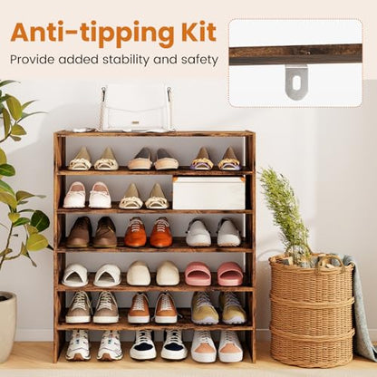 COSTWAY 6-Tier Shoe Rack, Extra Wide Shoe Shelf Organizer with Stackable Design, 31" Freestanding Adjustable Storage Shoe Stand for Small Space Entryway Hallway Closet (1,Rustic Brown) - color: Rustic Brown